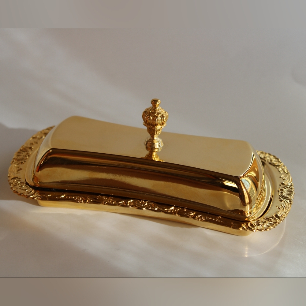 Vintage Goldplate Butter Dish with Glass Insert - 24K Goldplated